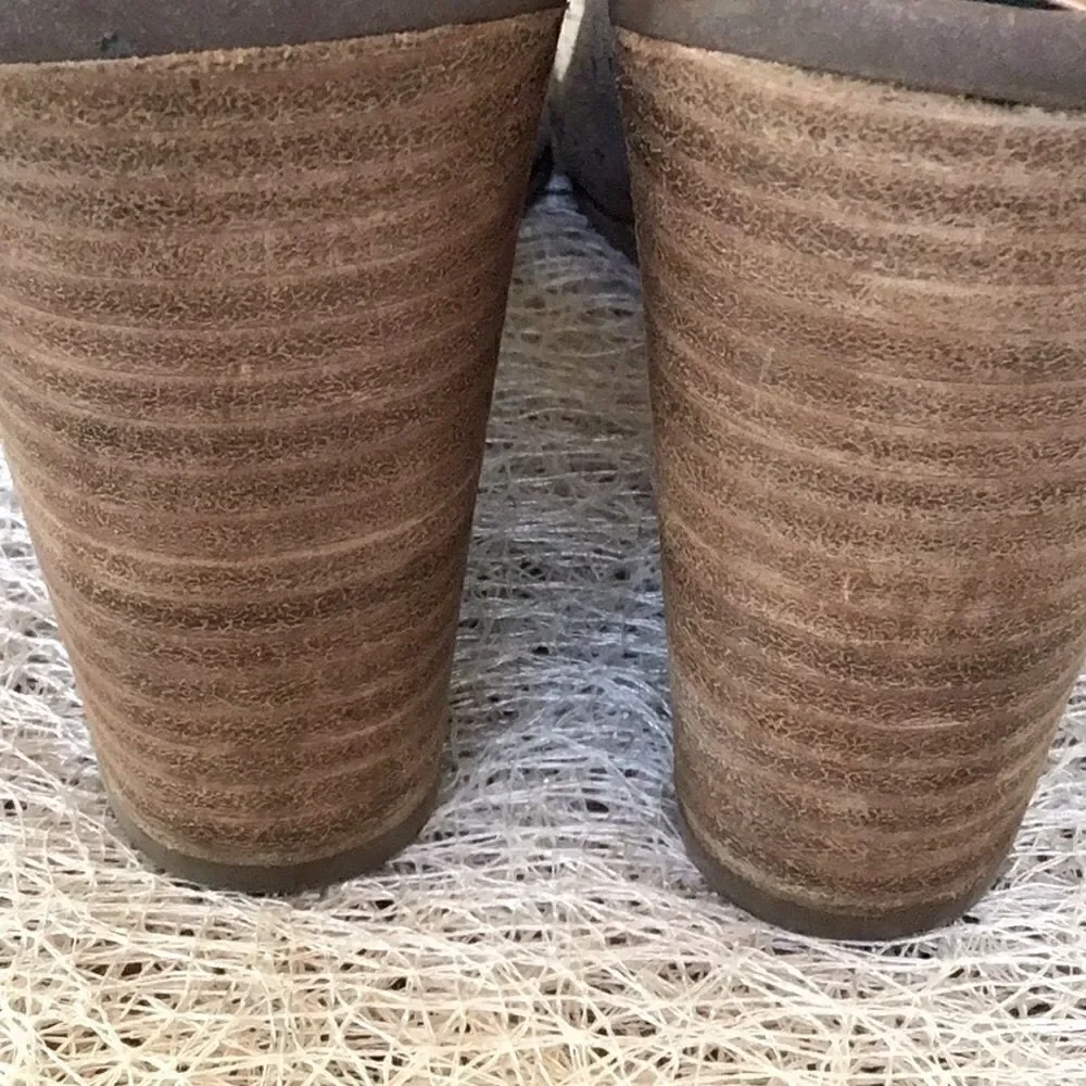 Lucky Brand RIGINA Taupe Perforated Stacked Wedge Heel Sandals